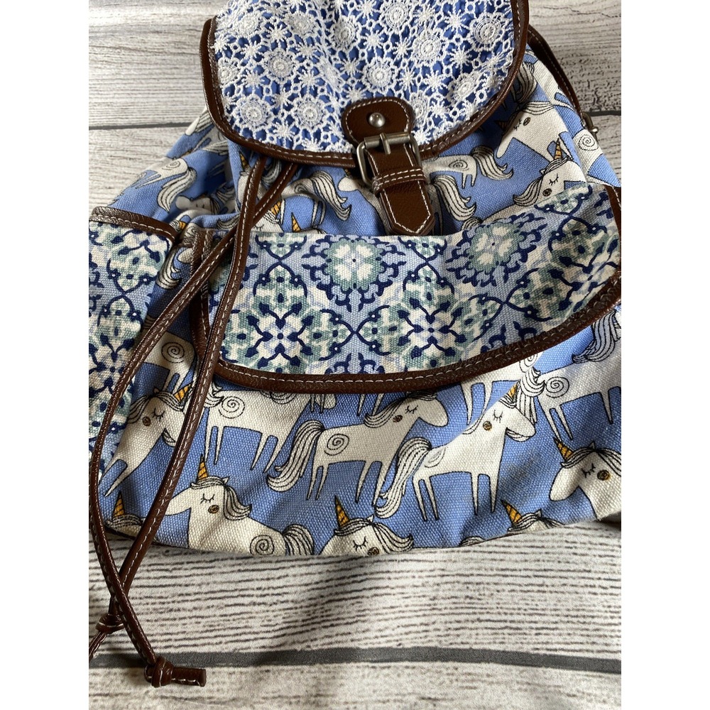 UnionBay Unicorn Lace Print Top Small Drawstring Backpack Pockets